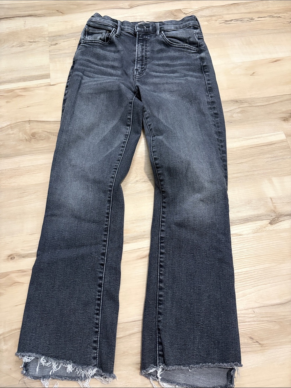MOTHER The Insider Crop Step Fray Jeans Up In Smoke Gray Size 25 designer fall - Picture 3 of 10